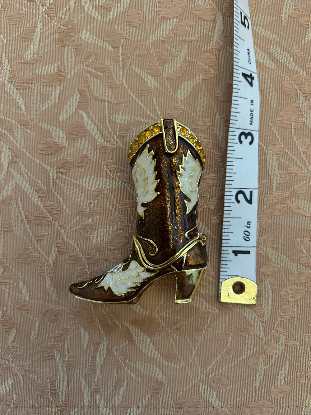Mini Enamel Cowboy Boot Trinket Box with White Wing Details